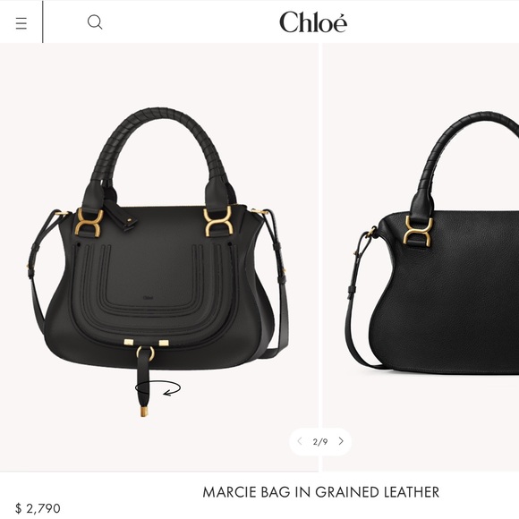 CHLOE Marcie Bag in Black Grained Leather Large Shoulder Handles Crossbody Strap - Picture 1 of 15